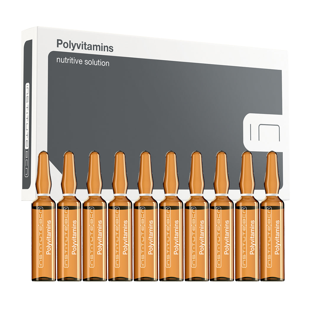 Polyvitamins Nutritive Solucion Caja de 10 ampollas de polivitaminas del Instituto BCN, producto de mesoterapia corporal y facial suero para microneedling.