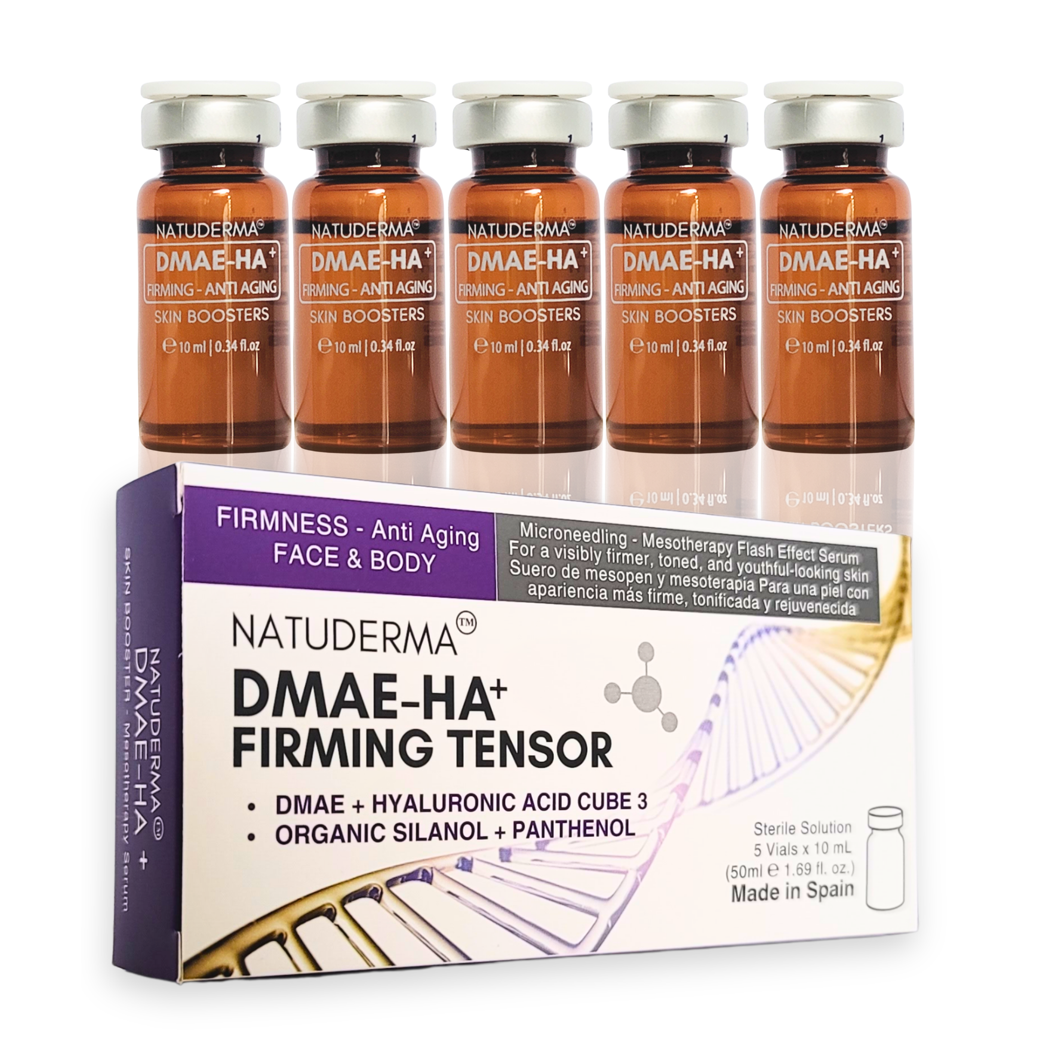 Mesoterapia Natuderma DMAE-HA Efecto lifting sin cirugía en caja de 5 viales de 10 ml