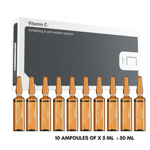 Caja de 10 ampollas de 5ml de Sérum de vitamina C para rostro,iluminador de vitamina C,  del Instituto BCN Skin Care, Productos de Mesoterapia para cara y cuerpo fabricado en España.