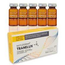 Natuderma Tranelux mesoterapia antimanchas para microneedling en caja de 5 viales de 5 ml